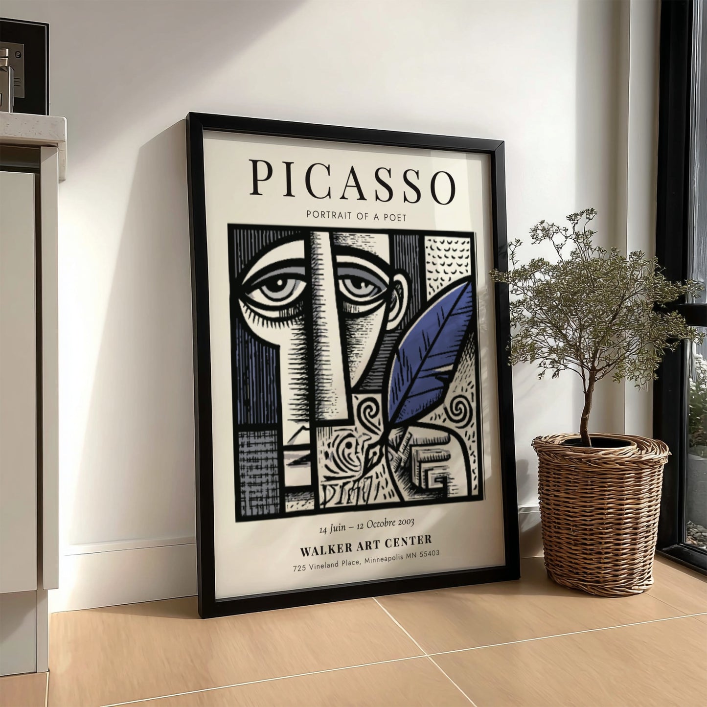 Portrait of a Poet poster inspired by Picasso with abstract shapes and muted tones