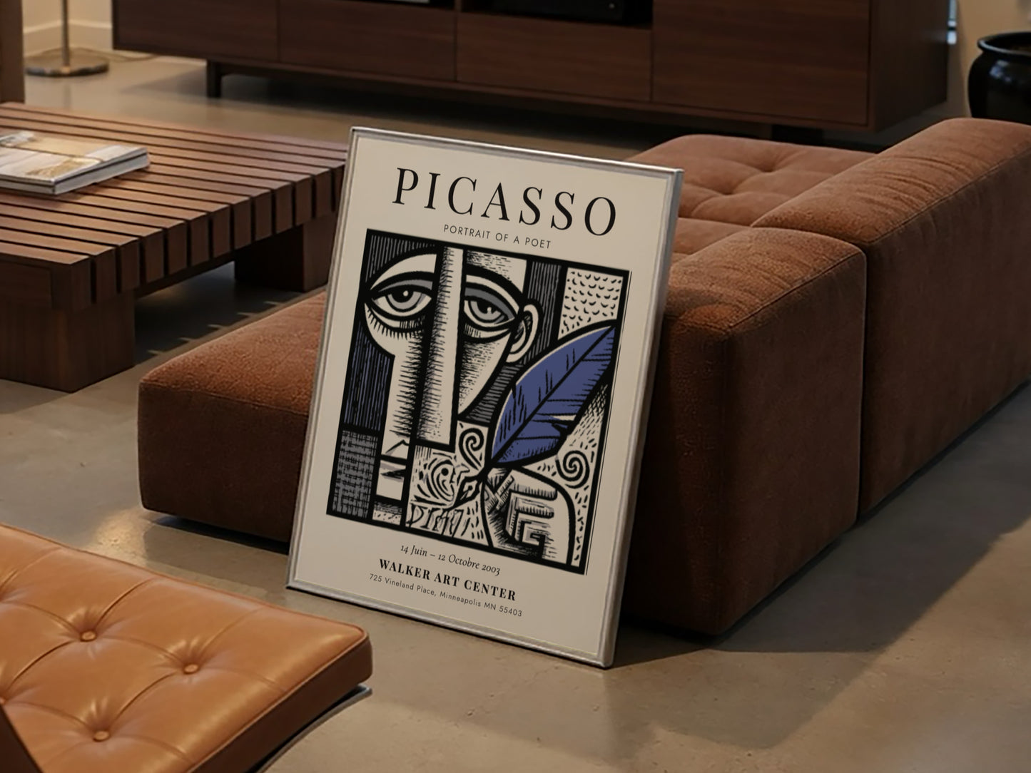 Portrait of a Poet poster inspired by Picasso with abstract shapes and muted tones