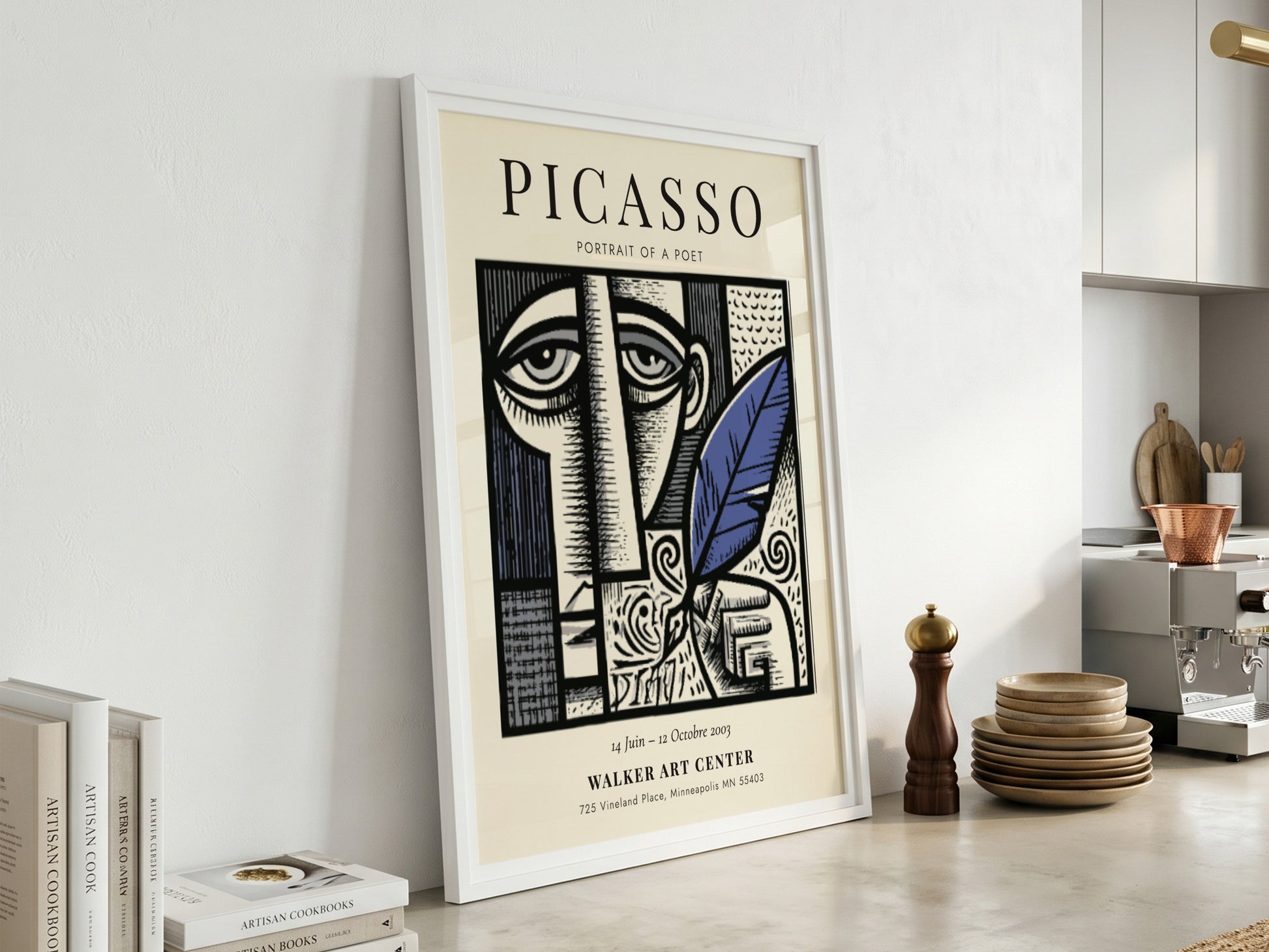 Portrait of a Poet poster inspired by Picasso with abstract shapes and muted tones