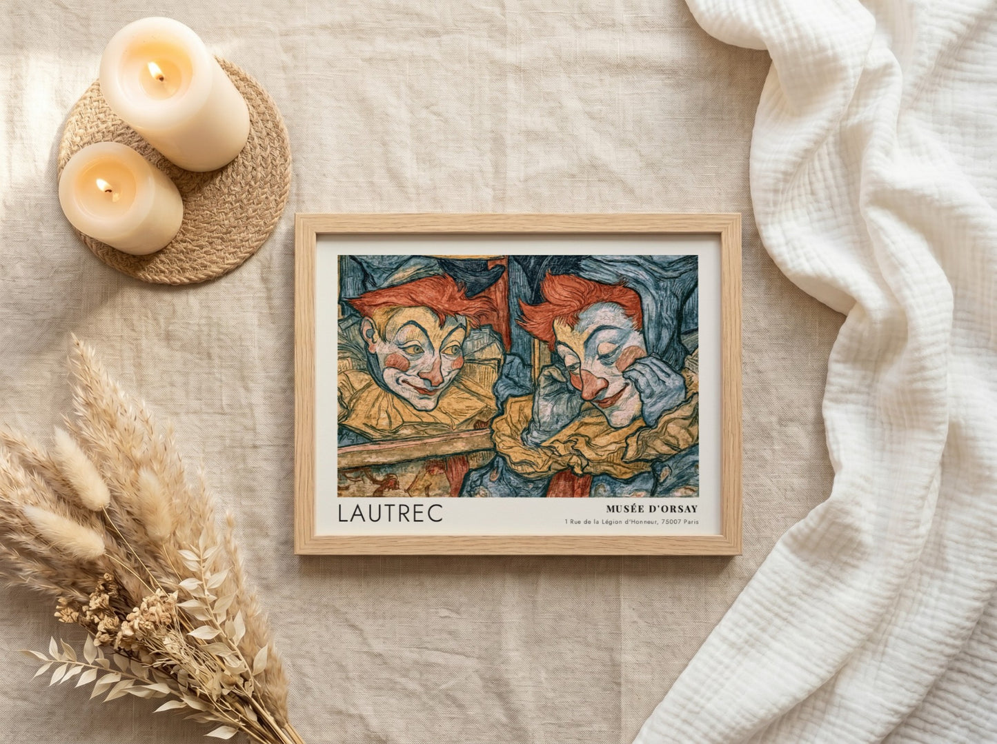 Wall art poster featuring Lautrec Portraits de la Bohème with clown and mirror reflection.