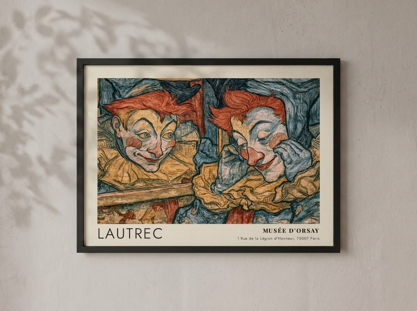 Wall art poster featuring Lautrec Portraits de la Bohème with clown and mirror reflection.