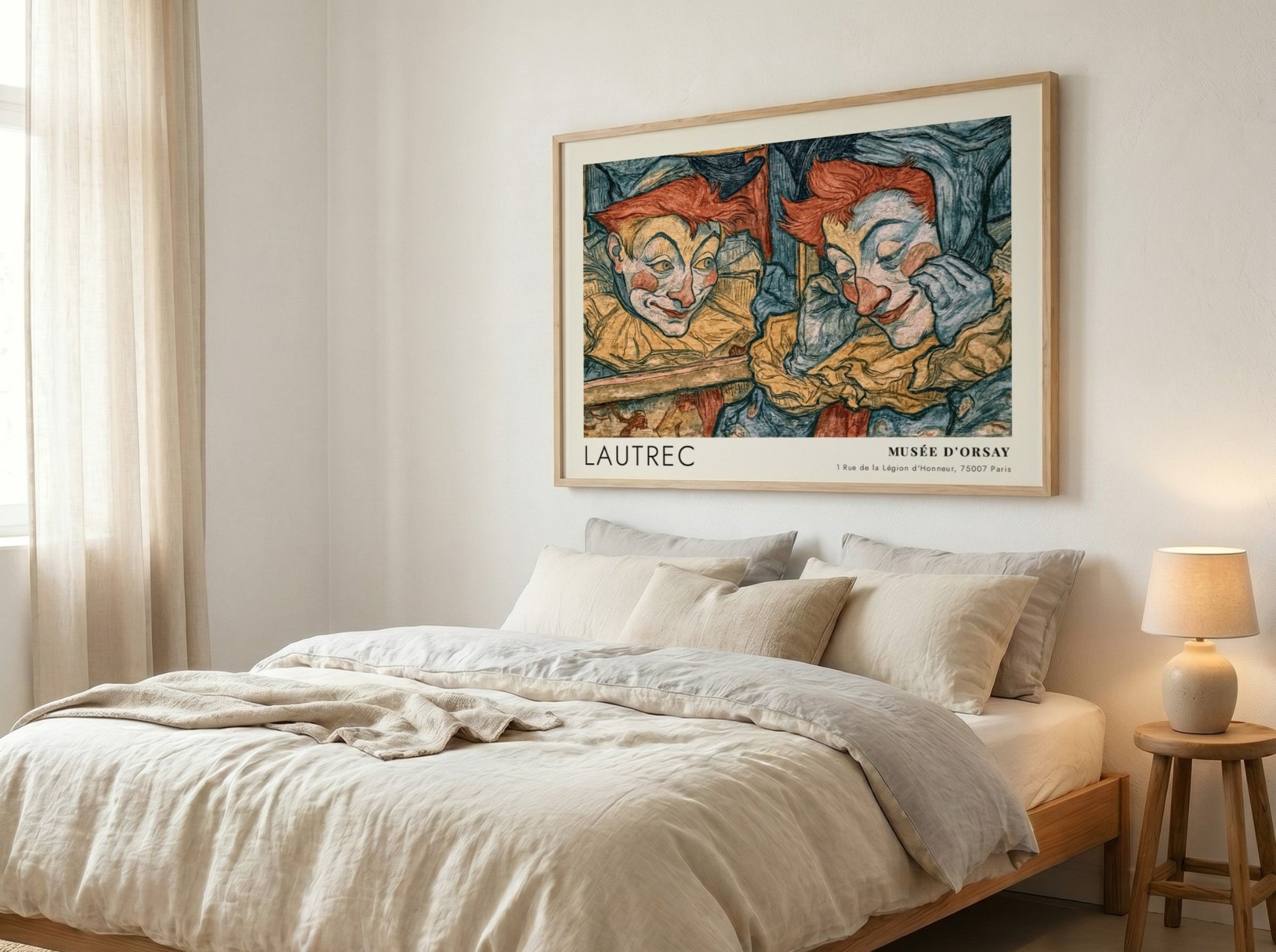 Wall art poster featuring Lautrec Portraits de la Bohème with clown and mirror reflection.
