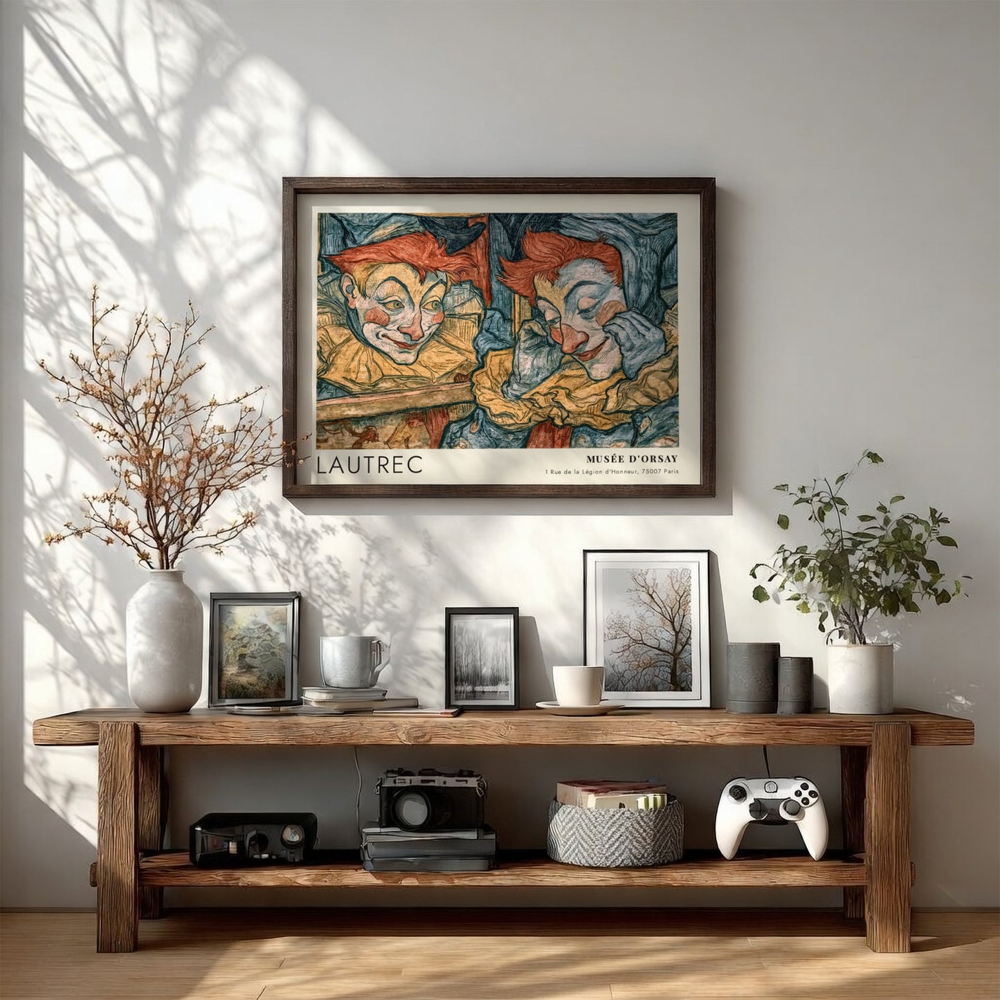 Wall art poster featuring Lautrec Portraits de la Bohème with clown and mirror reflection.