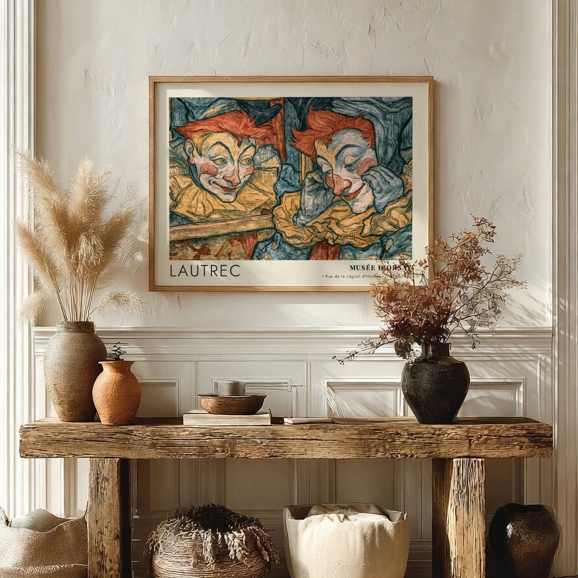 Wall art poster featuring Lautrec Portraits de la Bohème with clown and mirror reflection.