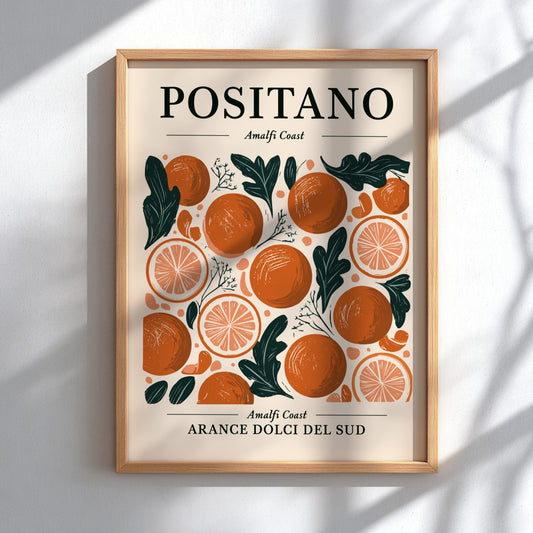 Kitchen poster featuring vibrant oranges and citrus slices in a Mediterranean style