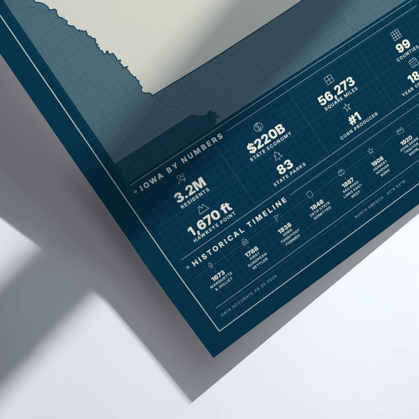 Iowa poster featuring a minimalist state map design 