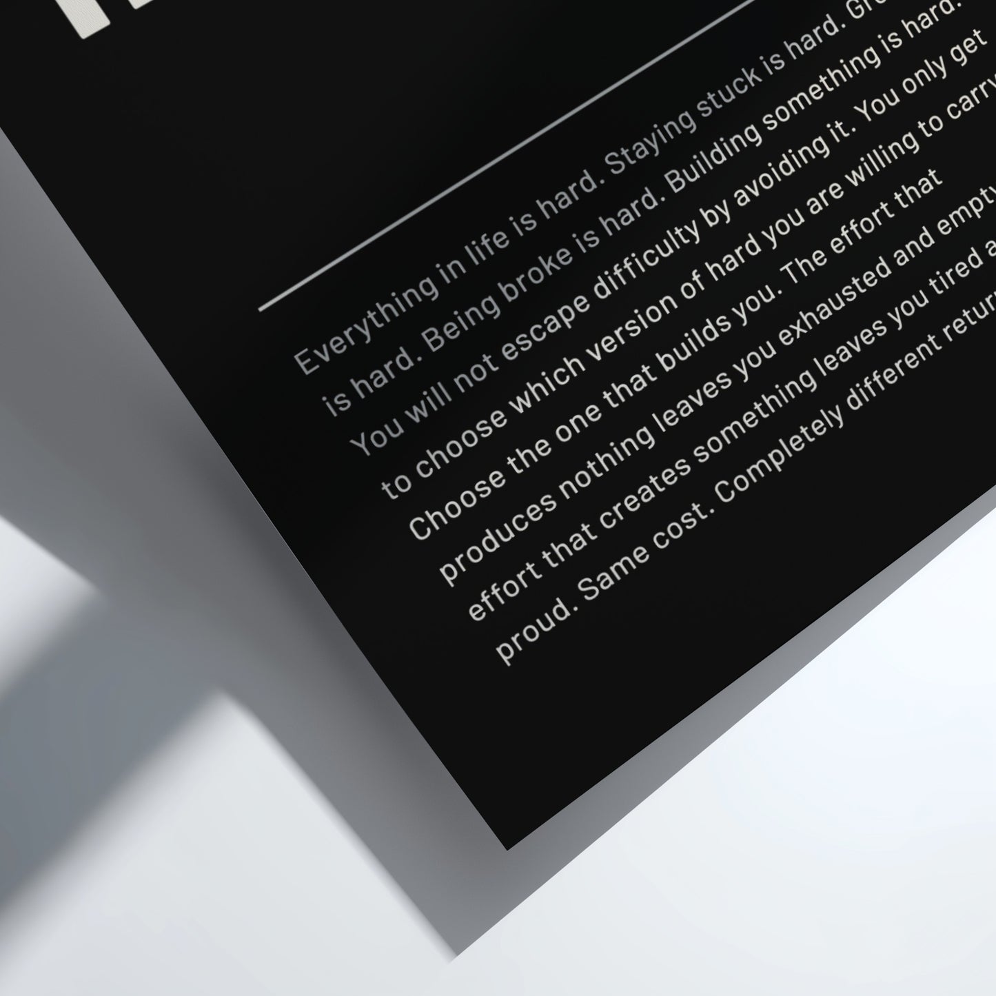 Motivational quote on a black background with white text