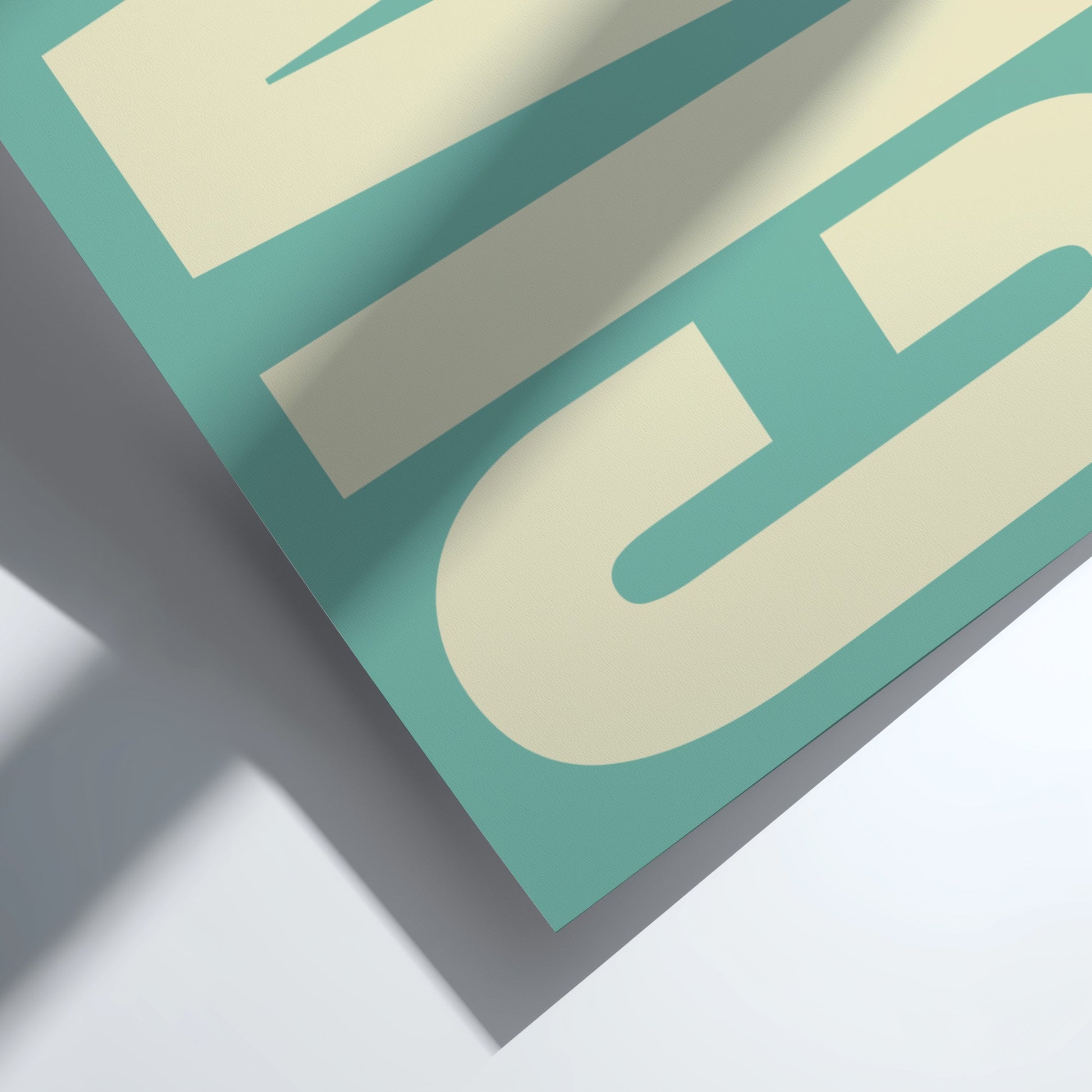 Teal and beige geometric design on a white background