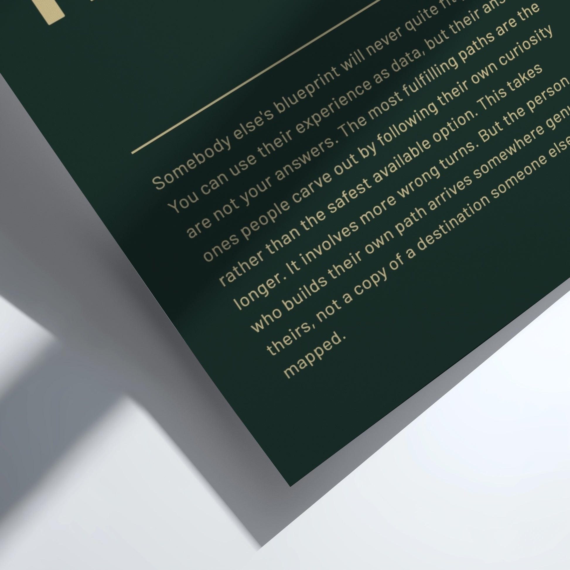 Text on a dark green background with a white border