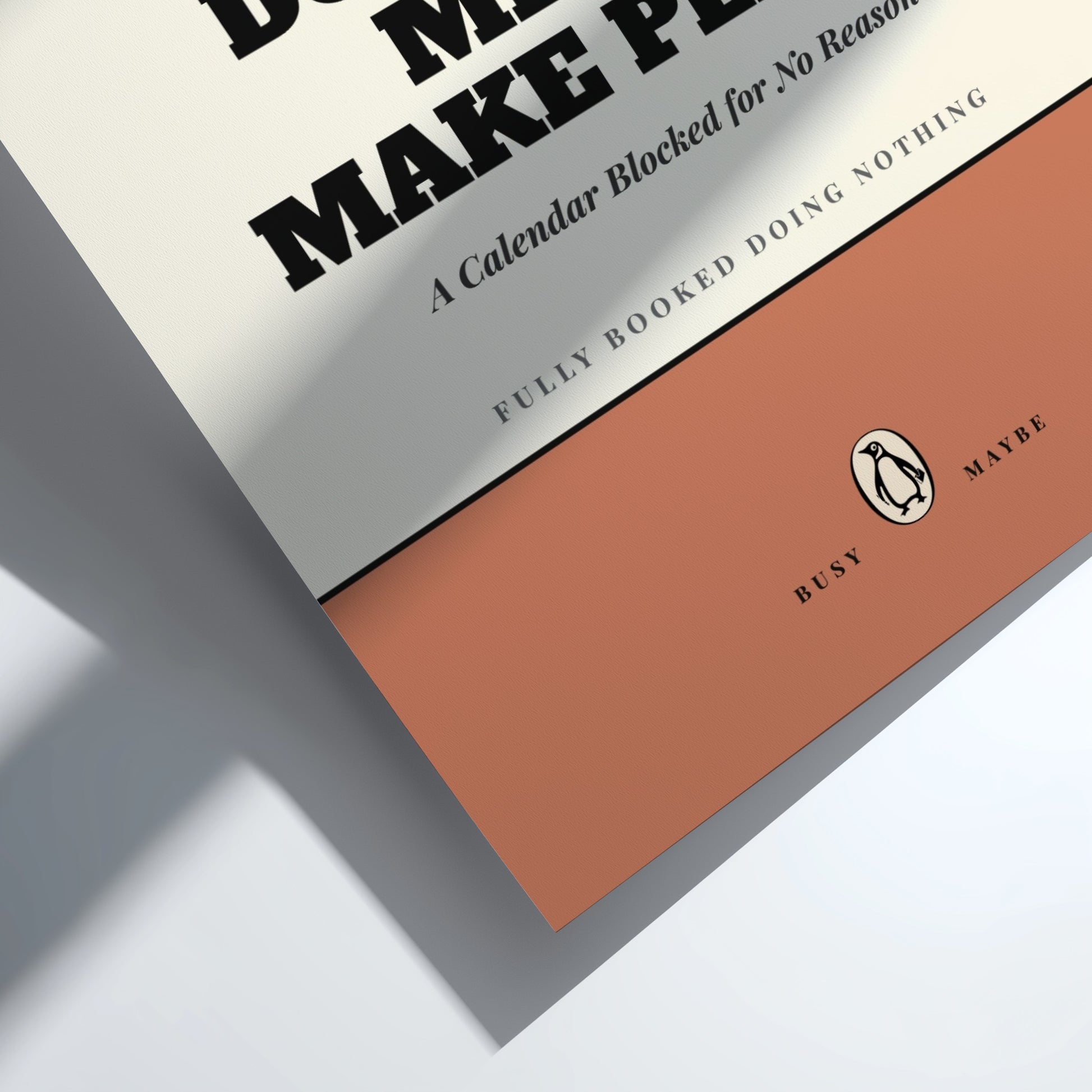 Funny quote poster featuring penguins book illustration with playful typography and warm colors