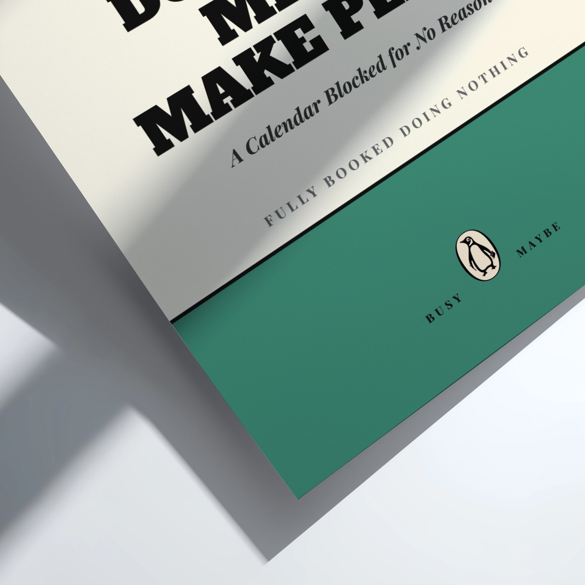 Funny quote poster featuring penguins book illustration with playful typography and warm colors