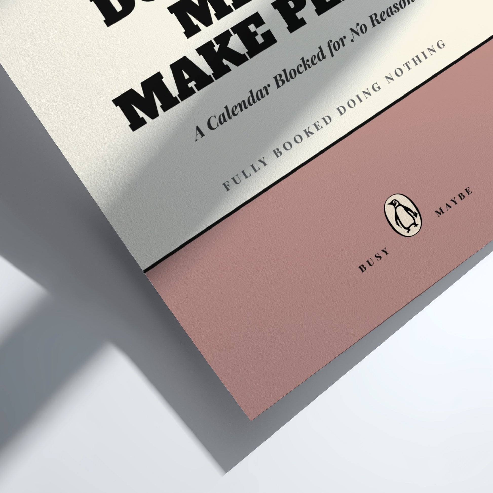 Funny quote poster featuring penguins book illustration with playful typography and warm colors