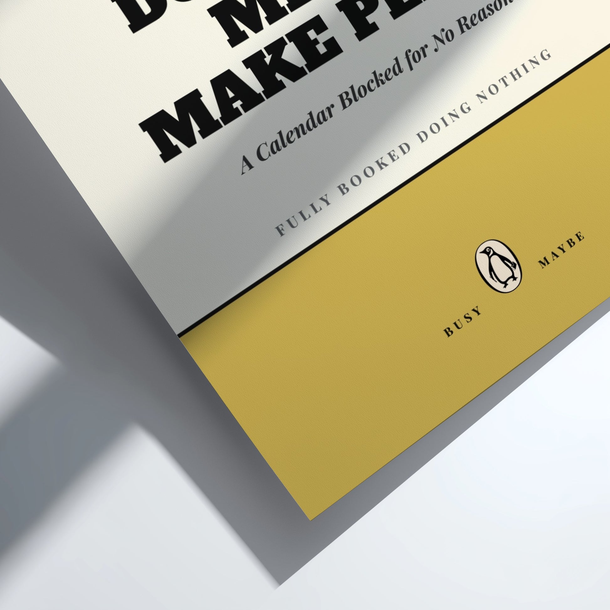Funny quote poster featuring penguins book illustration with playful typography and warm colors