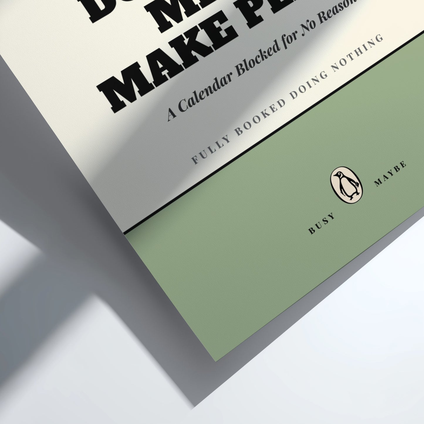 Funny quote poster featuring penguins book illustration with playful typography and warm colors