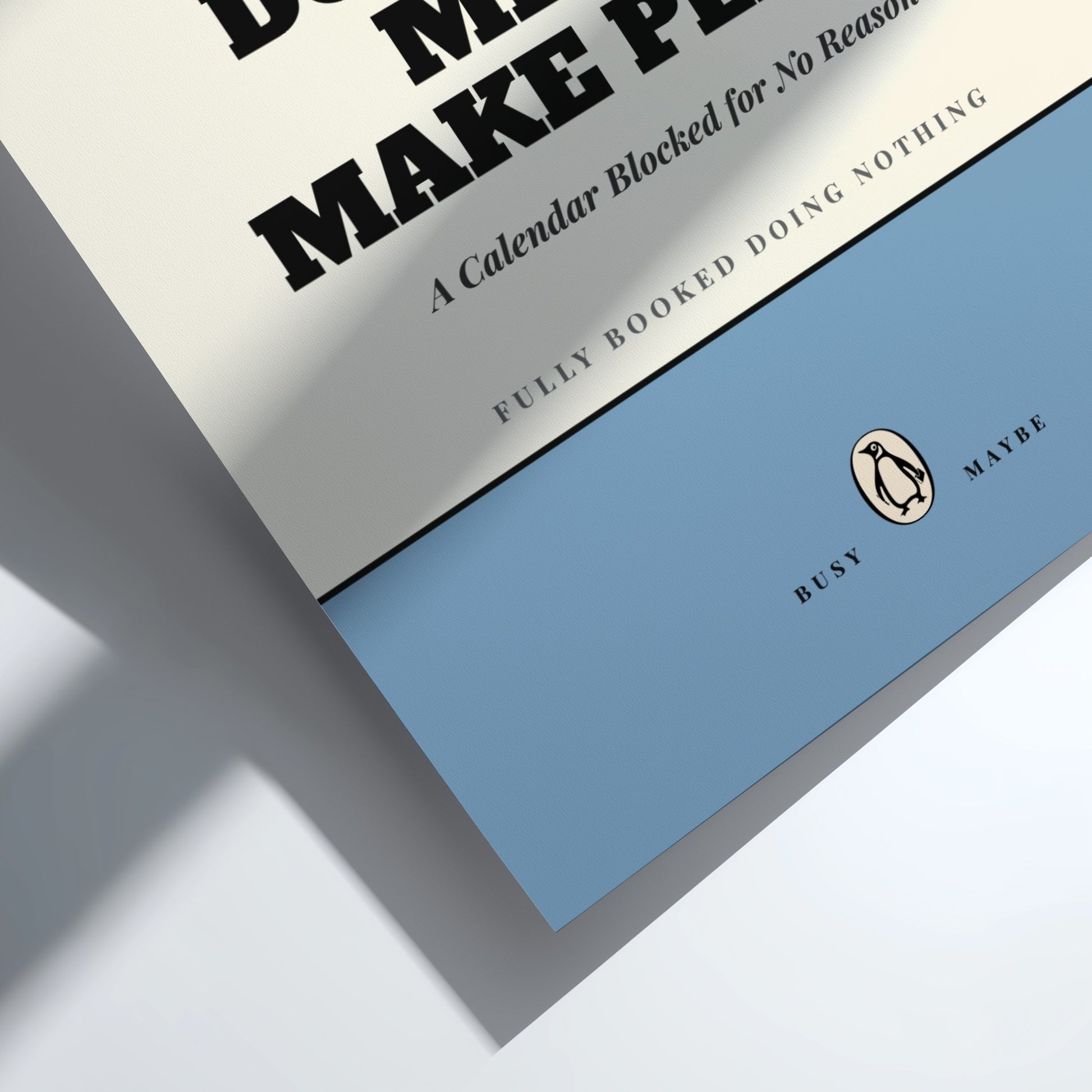 Funny quote poster featuring penguins book illustration with playful typography and warm colors