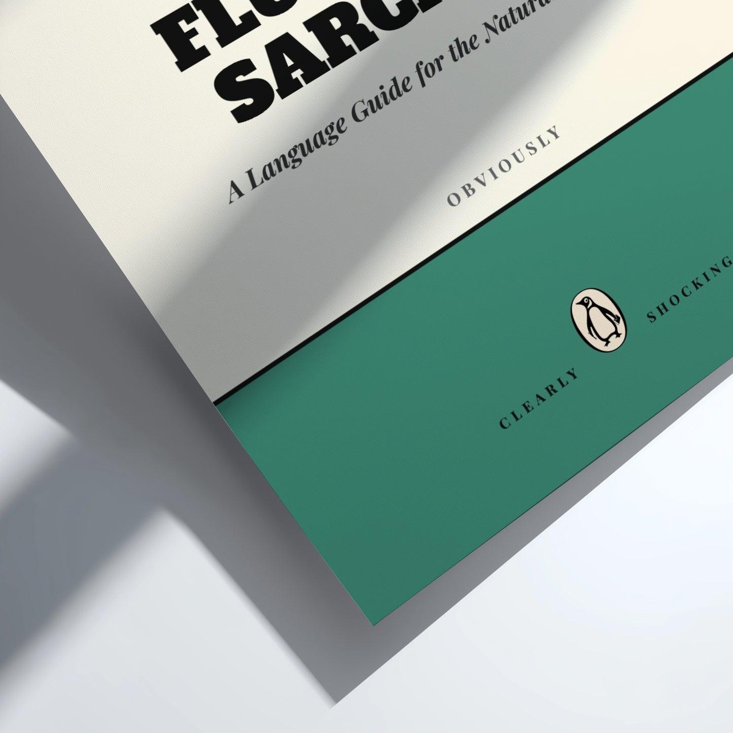 Funny quote poster featuring penguins book illustration with playful typography and warm colors