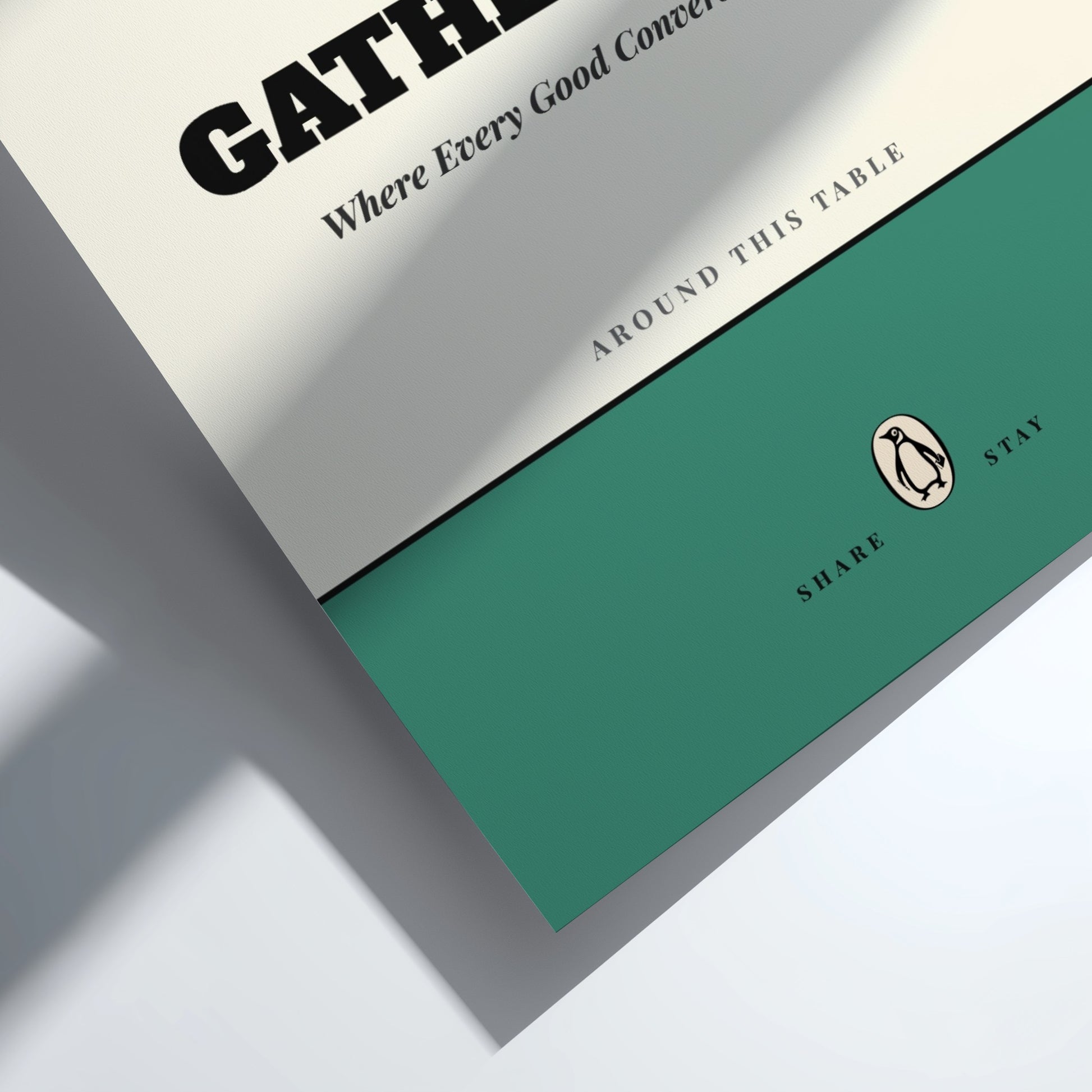 Funny quote poster featuring penguins book illustration with playful typography and warm colors