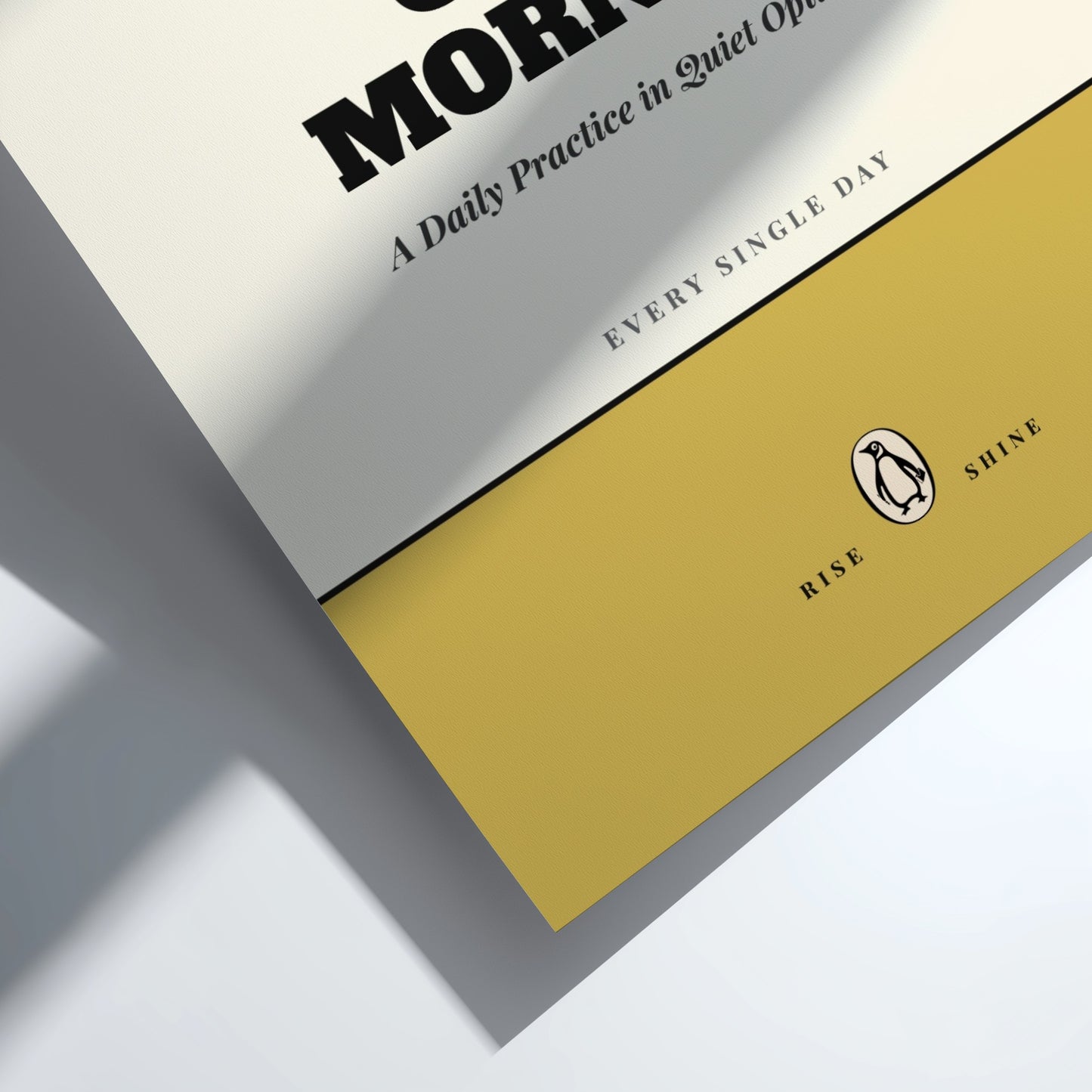 Funny quote poster featuring penguins book illustration with playful typography and warm colors