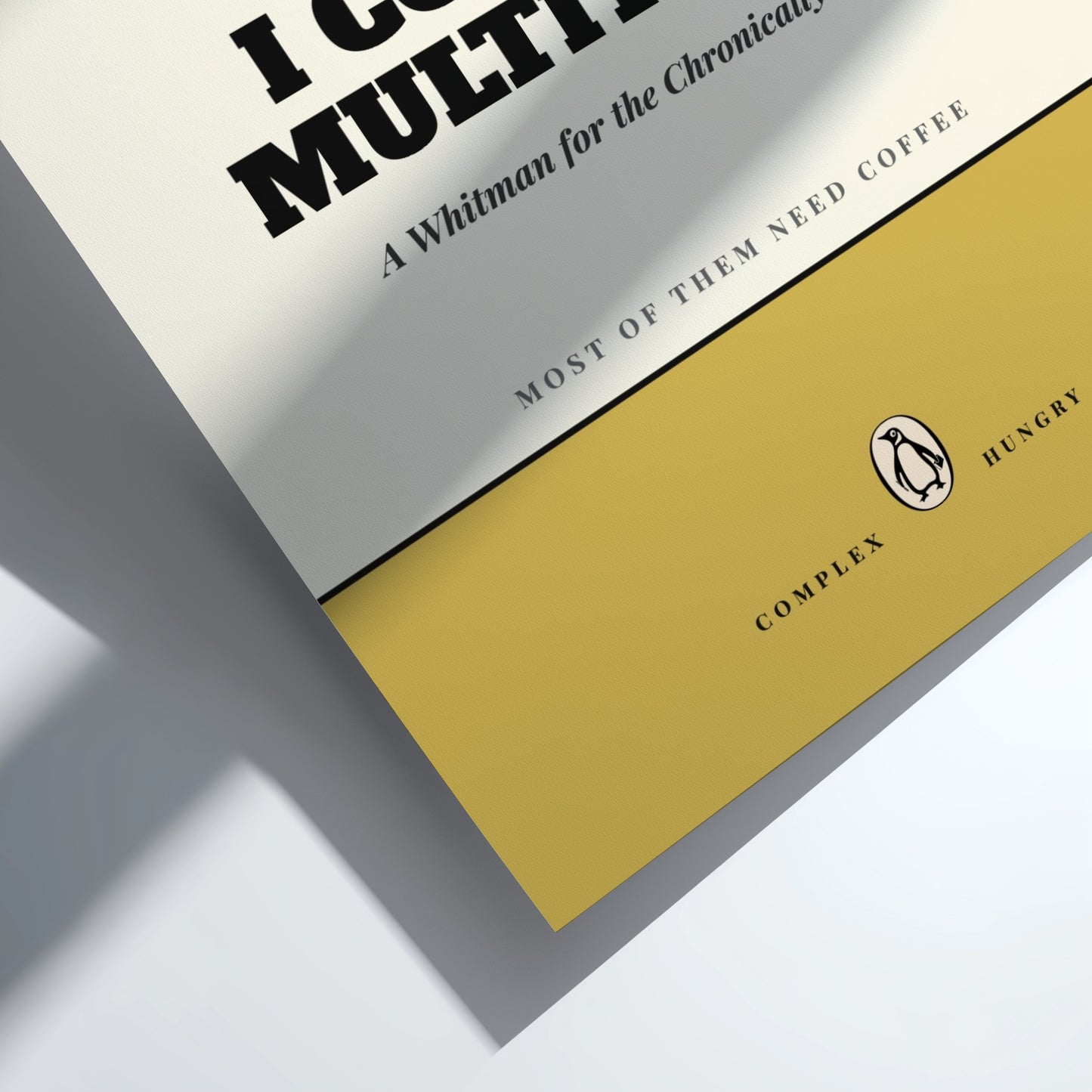 Funny quote poster featuring penguins book illustration with playful typography and warm colors