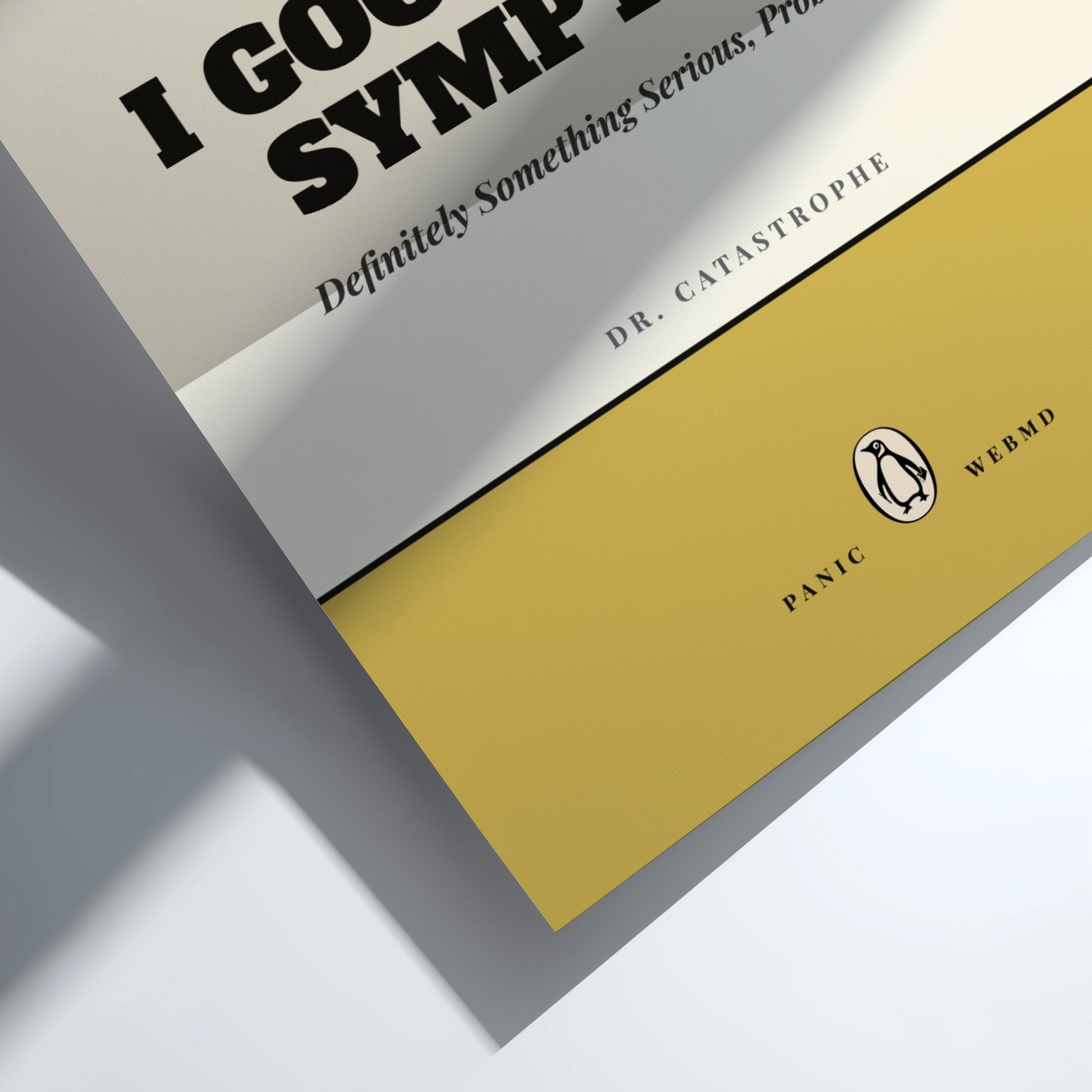 Funny quote poster featuring penguins book illustration with playful typography and warm colors