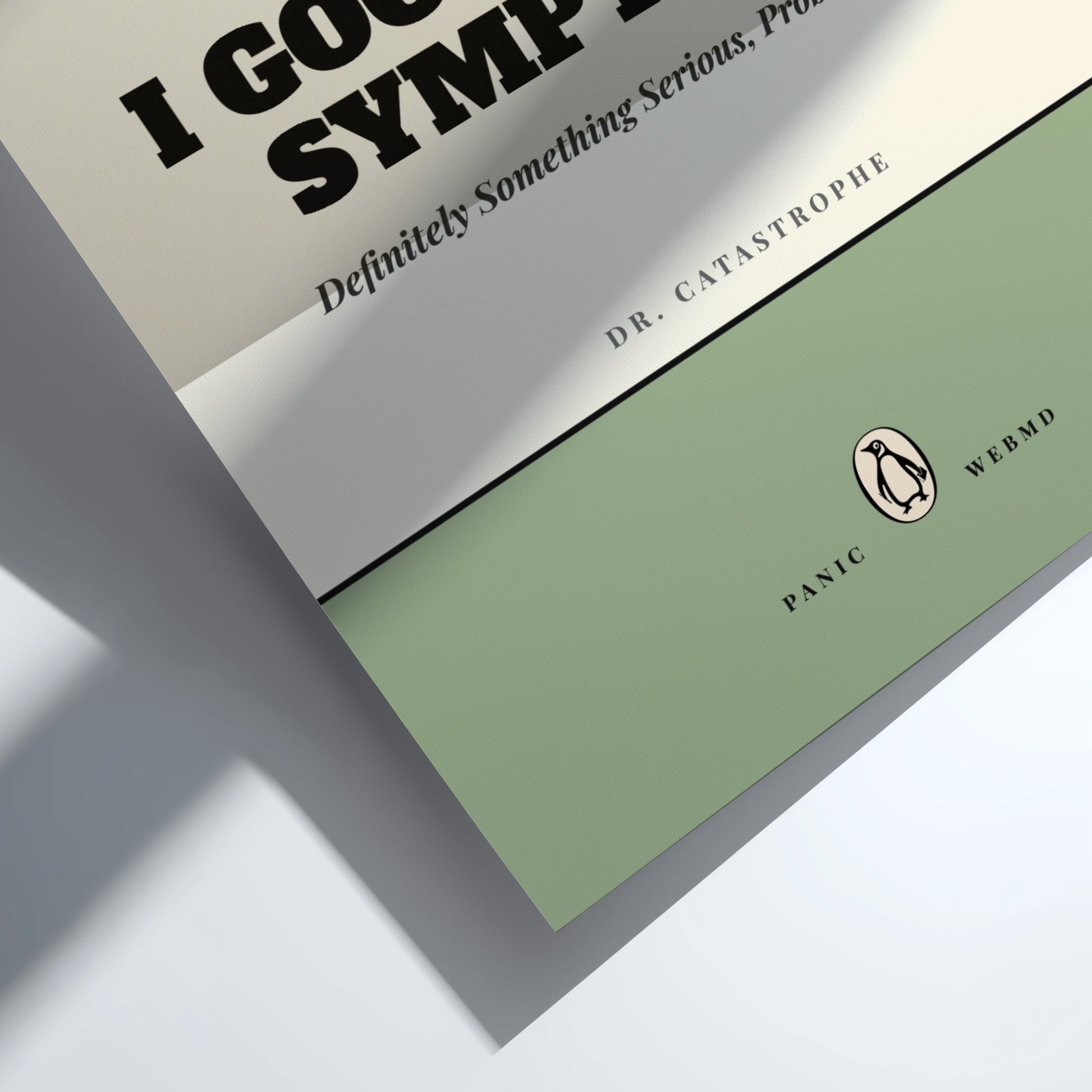 Funny quote poster featuring penguins book illustration with playful typography and warm colors