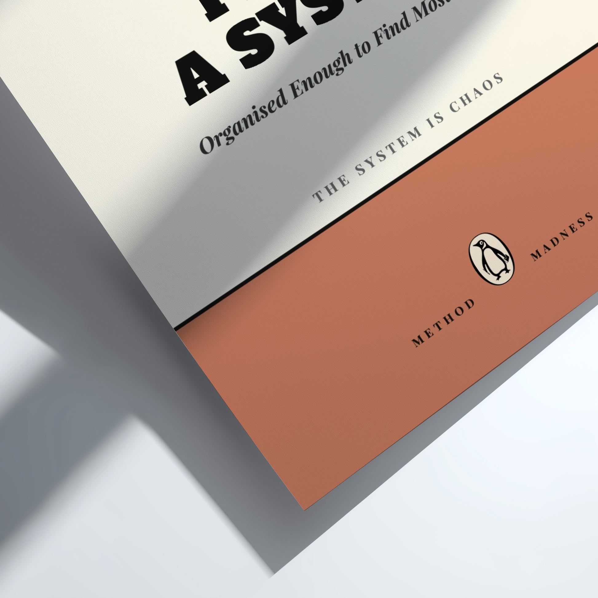 Funny quote poster featuring penguins book illustration with playful typography and warm colors