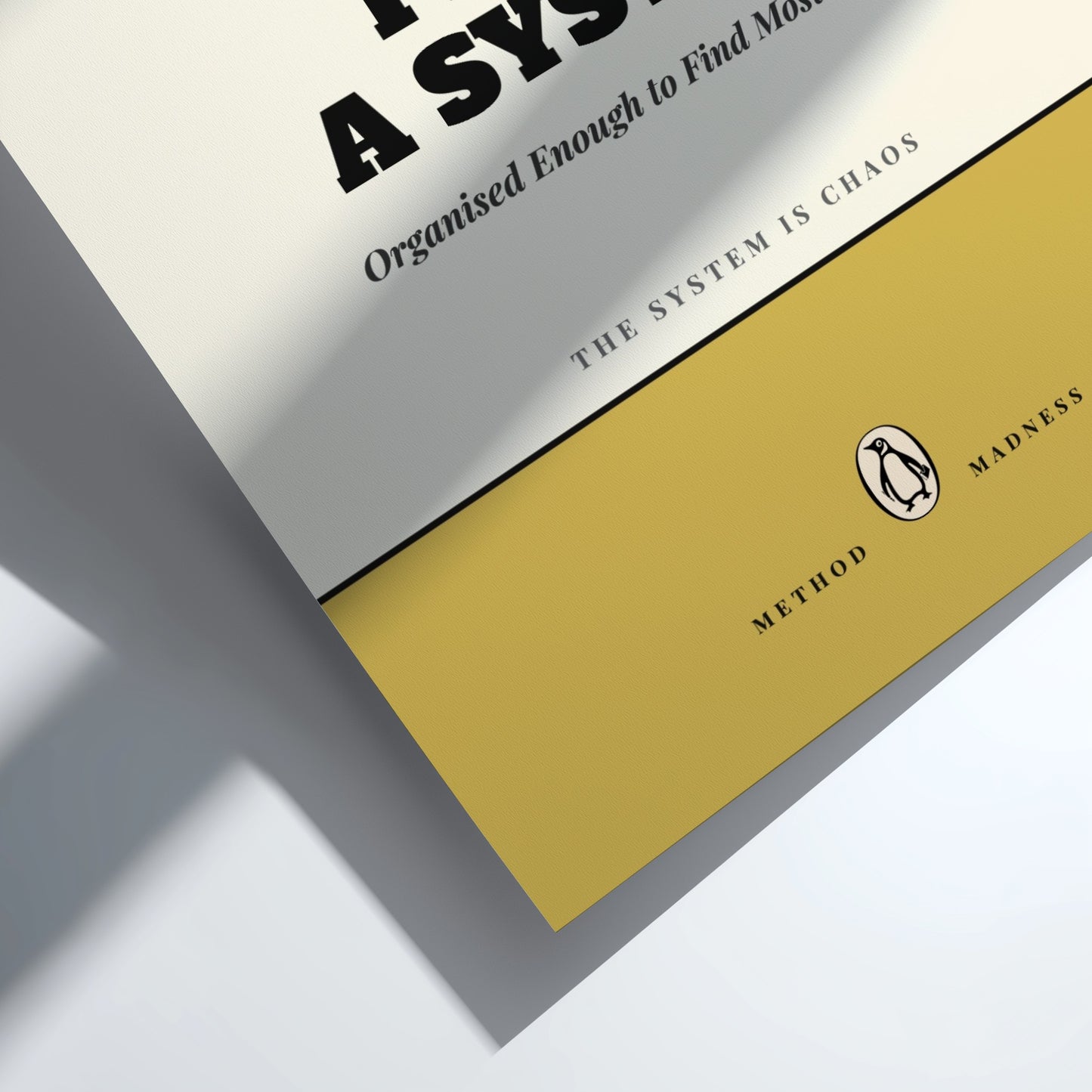 Funny quote poster featuring penguins book illustration with playful typography and warm colors