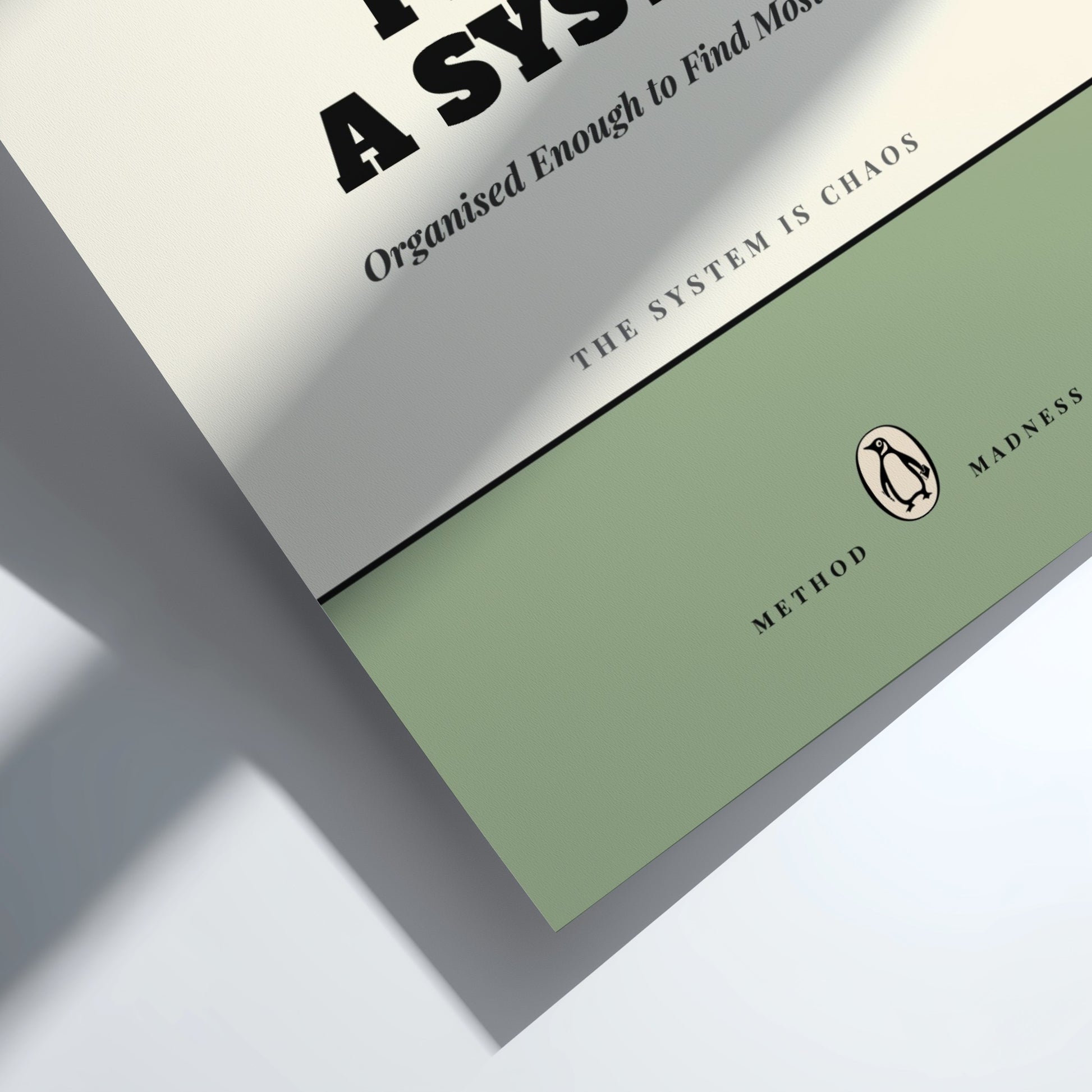 Funny quote poster featuring penguins book illustration with playful typography and warm colors