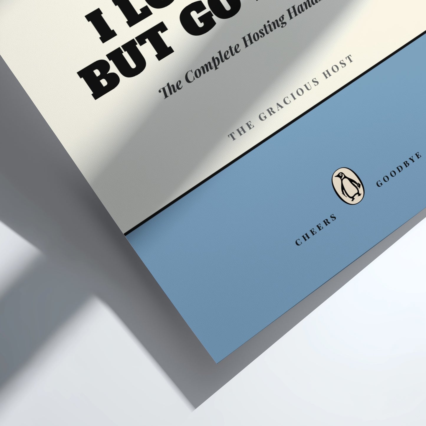 Framed book cover with 'Penguin Books' branding and text 'I Love You But Go Home'.