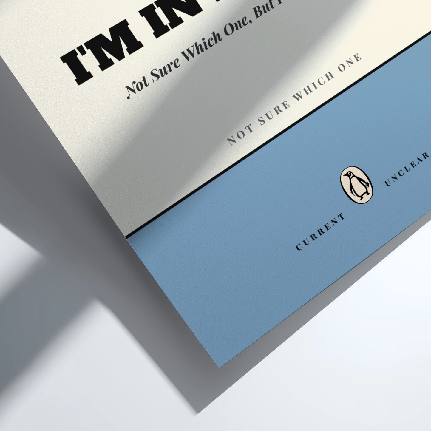 Funny quote poster featuring whimsical illustrations from the Penguins book in vibrant colors and playful