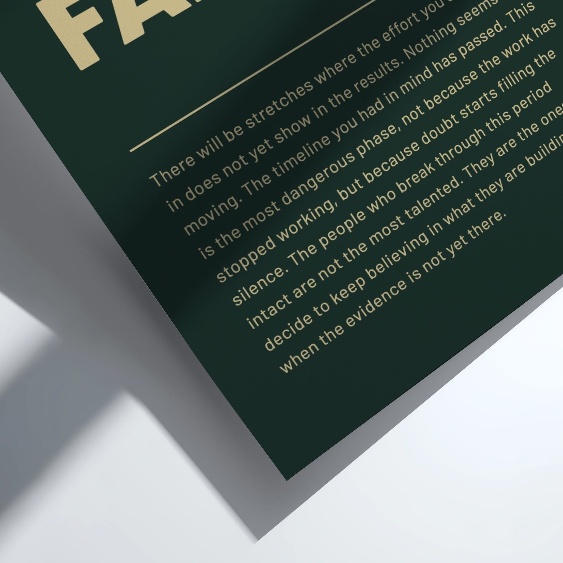 Text on a green background with a quote about perseverance and belief.