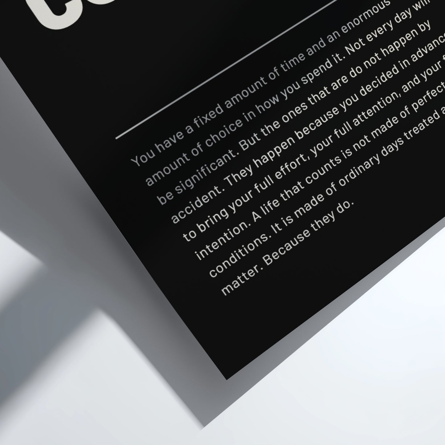 Motivational quote on a dark background with a white border