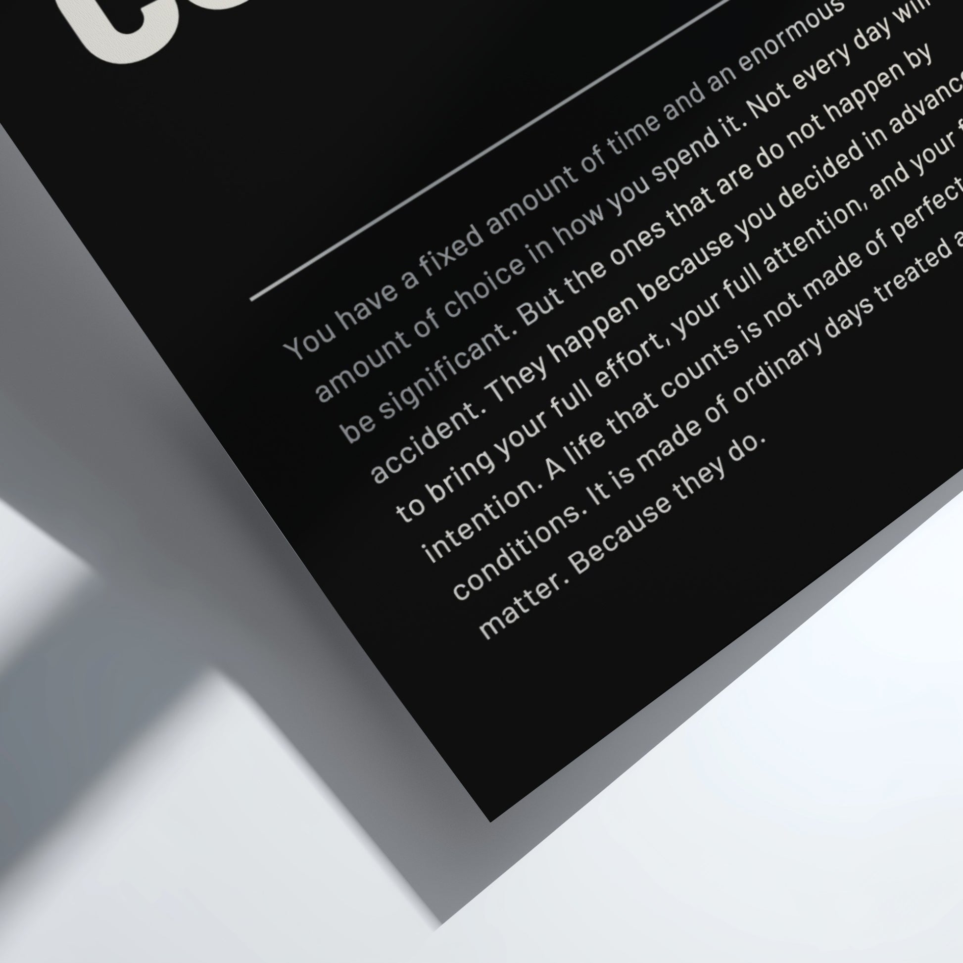Motivational quote on a dark background with a white border