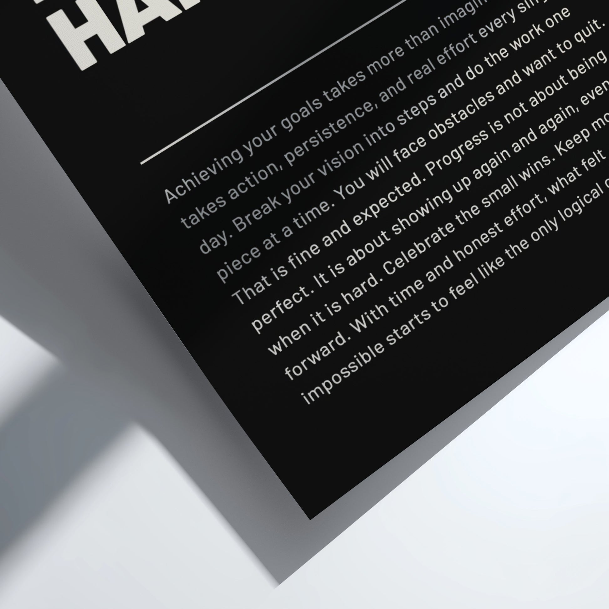 Text on a black background with a white border