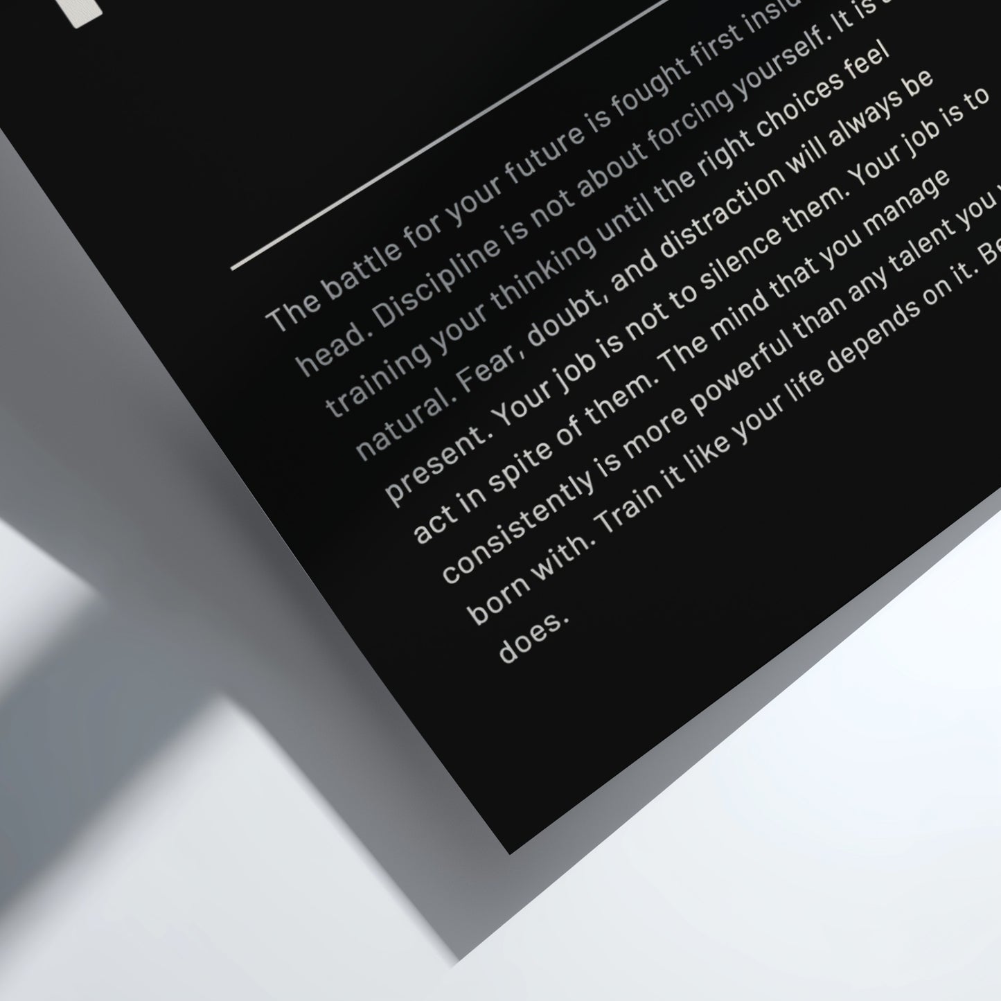 Text on a black background with a white border