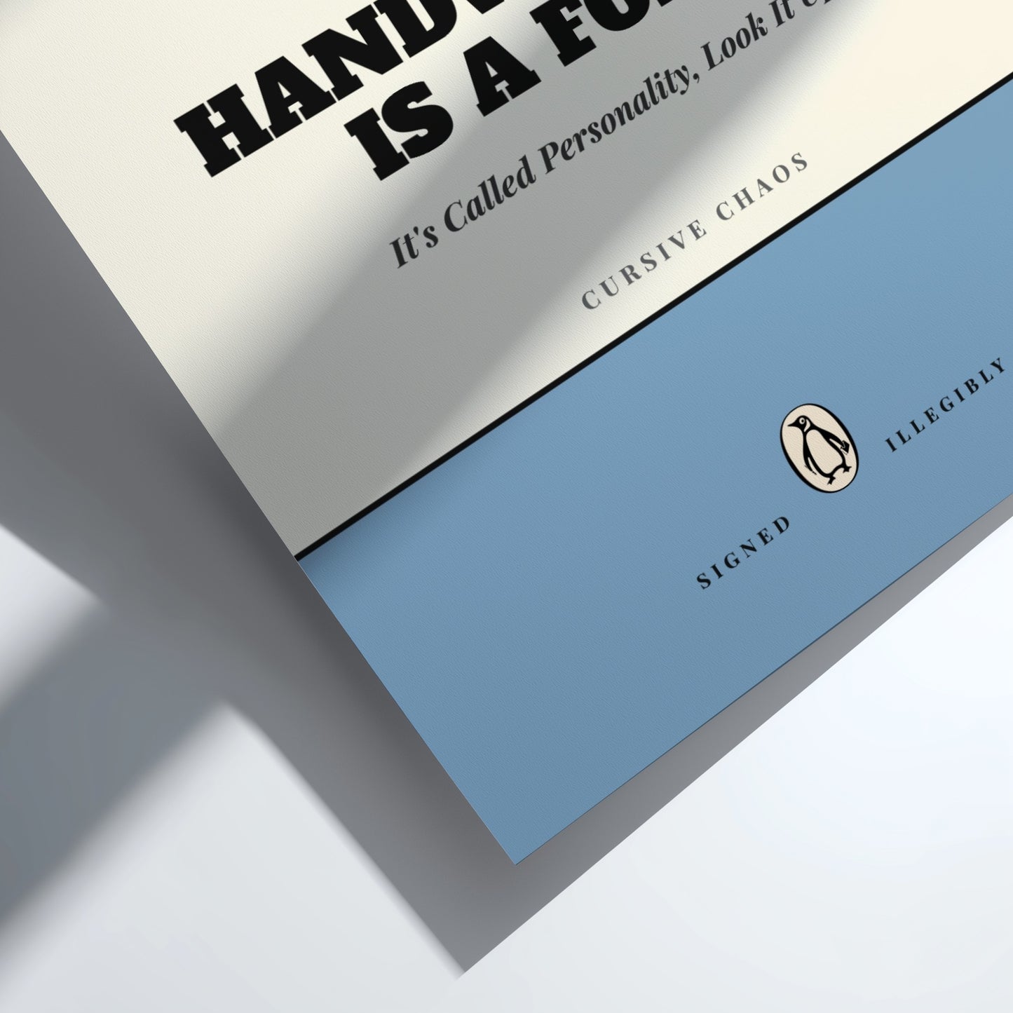 Funny quote poster featuring whimsical illustrations from the Penguins book in vibrant colors and playful