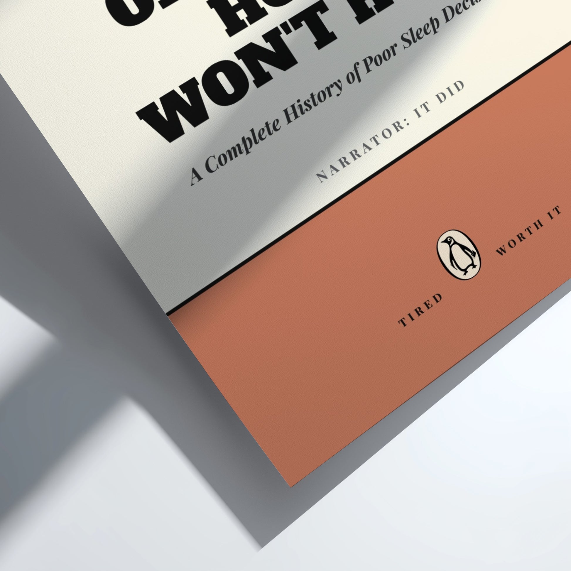 Funny quote poster featuring whimsical illustrations from the Penguins book in vibrant colors and playful