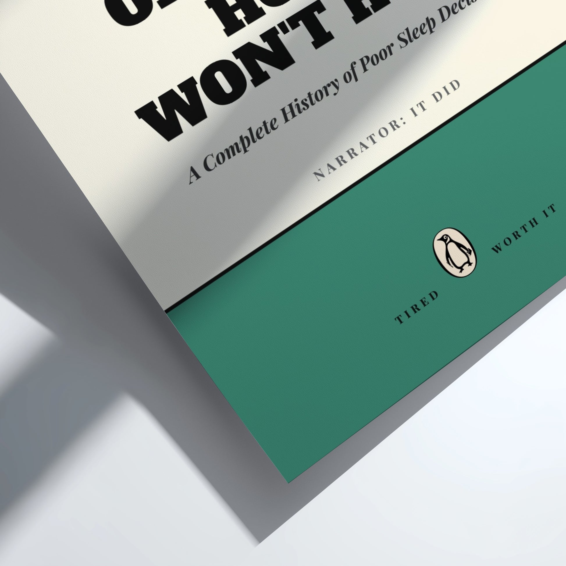 Funny quote poster featuring whimsical illustrations from the Penguins book in vibrant colors and playful