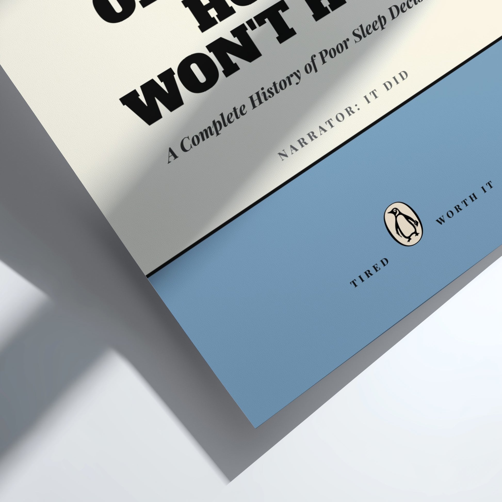 Funny quote poster featuring whimsical illustrations from the Penguins book in vibrant colors and playful