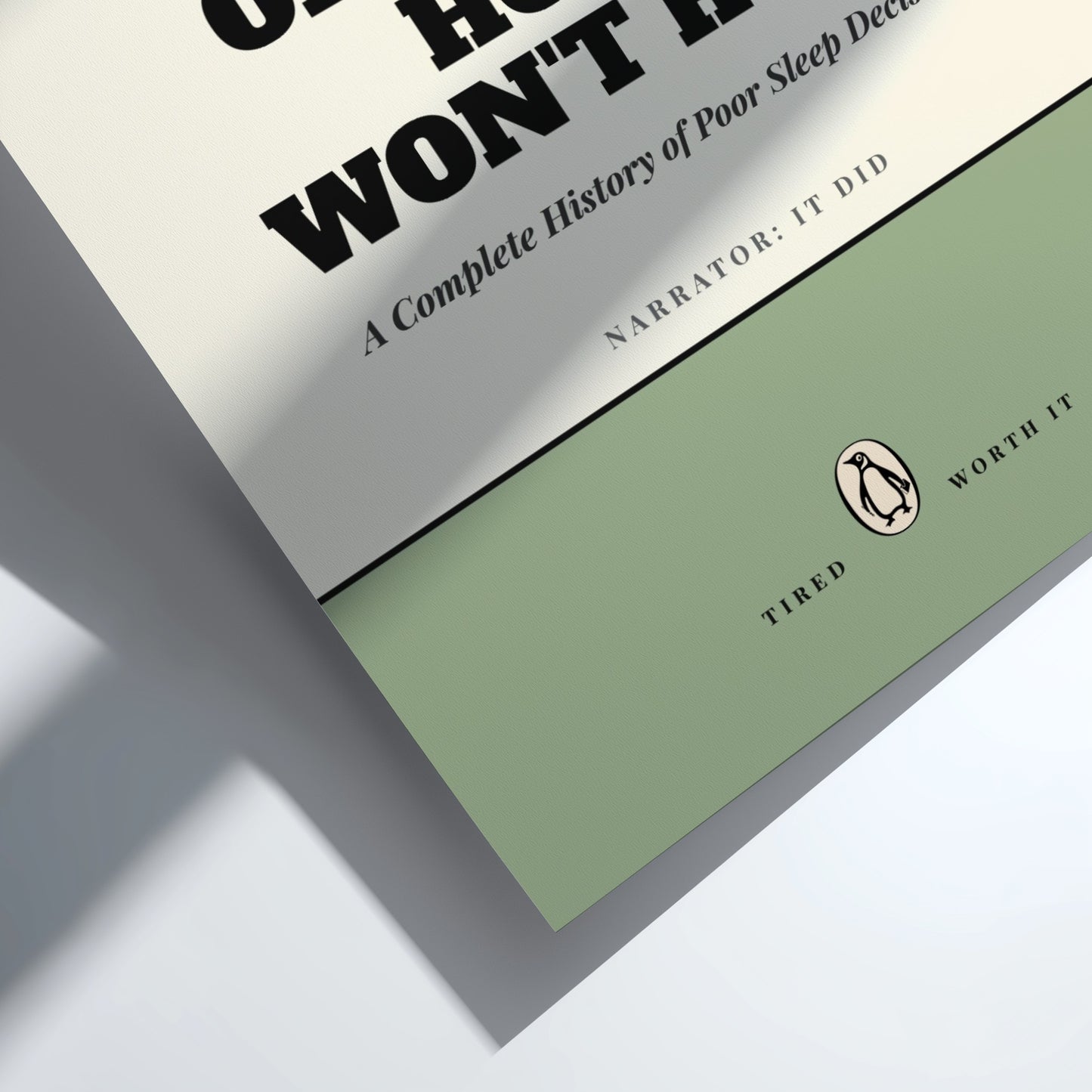 Funny quote poster featuring whimsical illustrations from the Penguins book in vibrant colors and playful