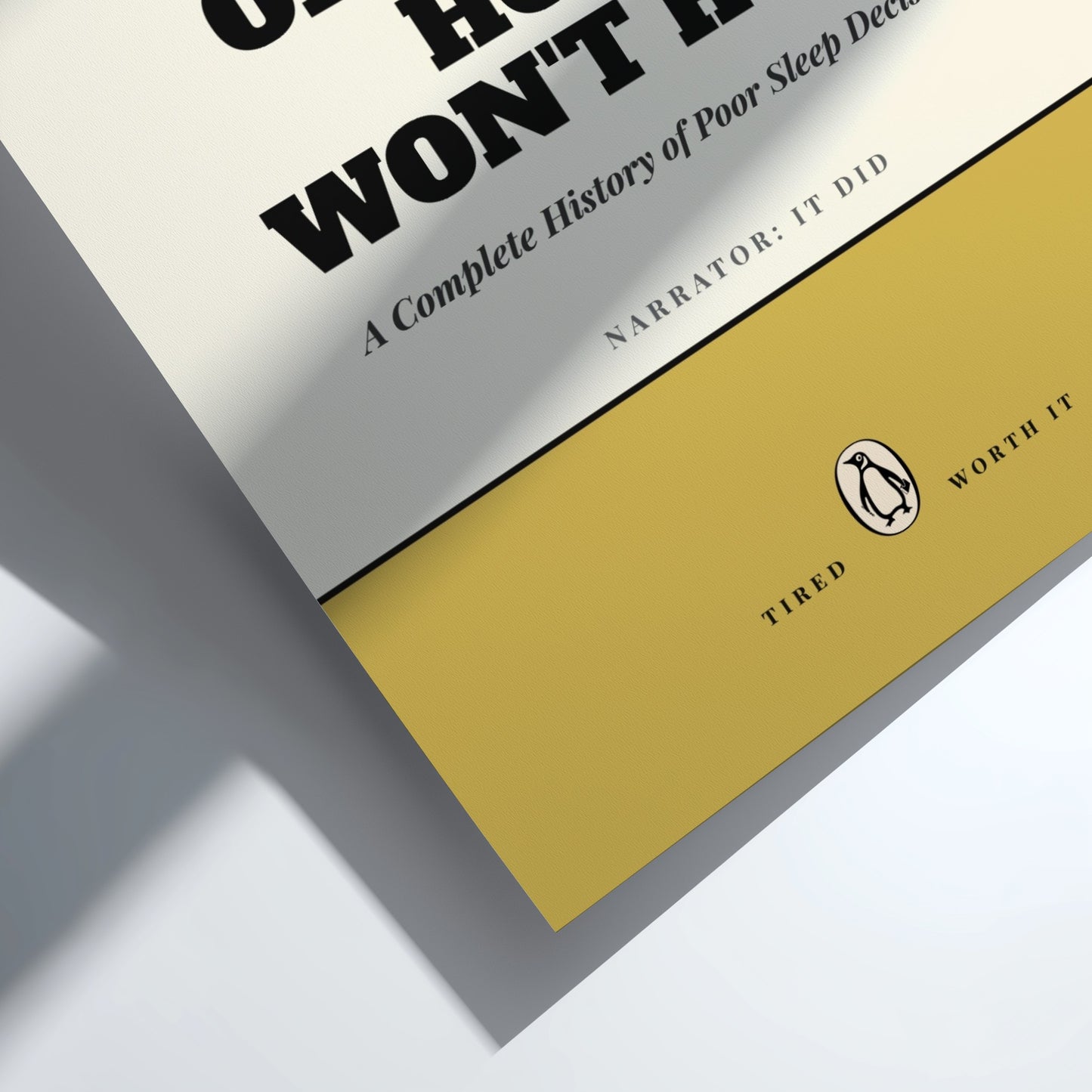 Funny quote poster featuring whimsical illustrations from the Penguins book in vibrant colors and playful