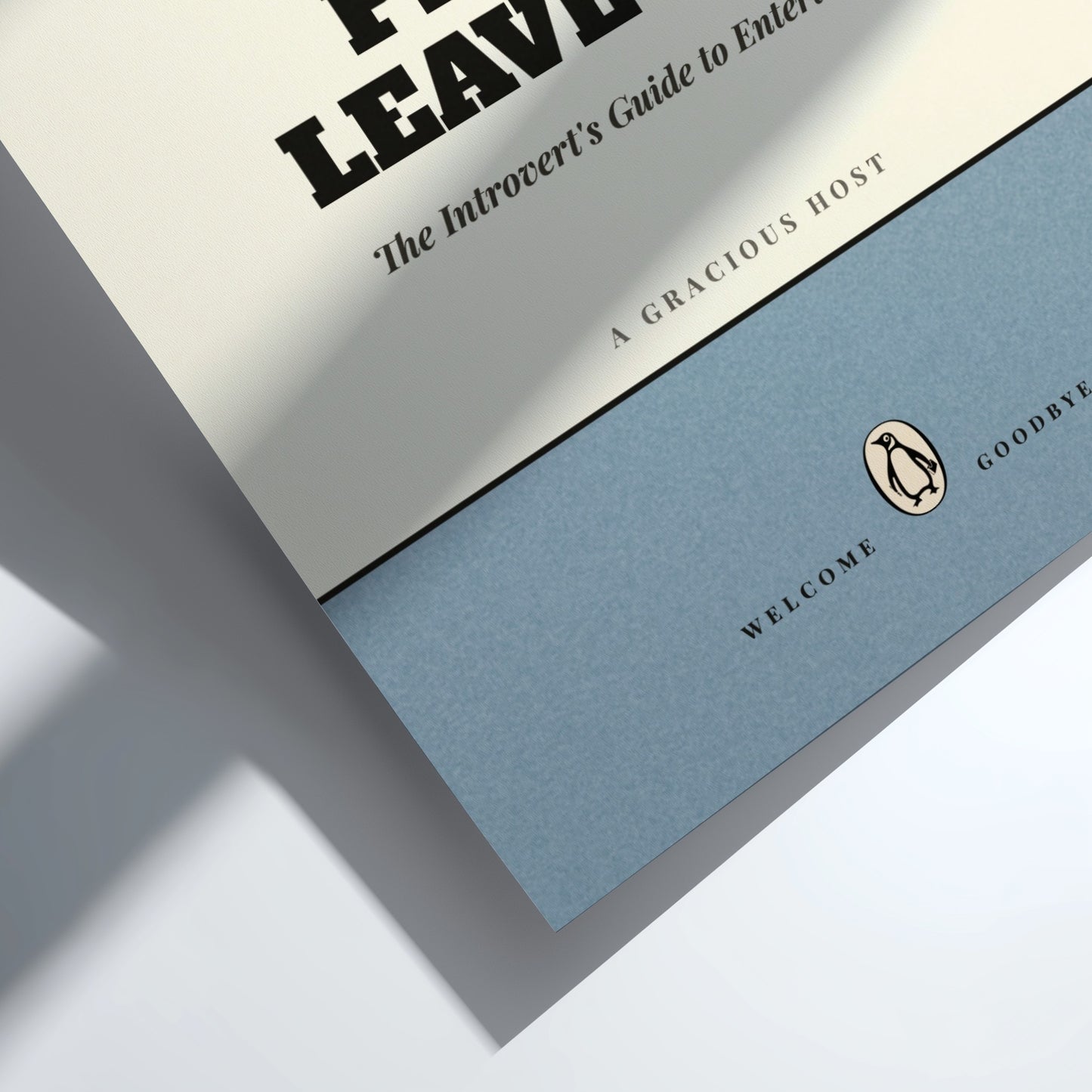 Funny quote poster featuring whimsical illustrations from the Penguins book in vibrant colors and playful