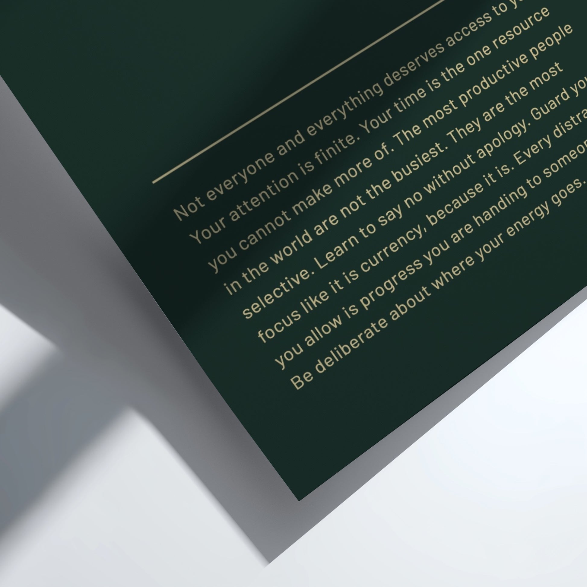 Text on a dark green background with a white border