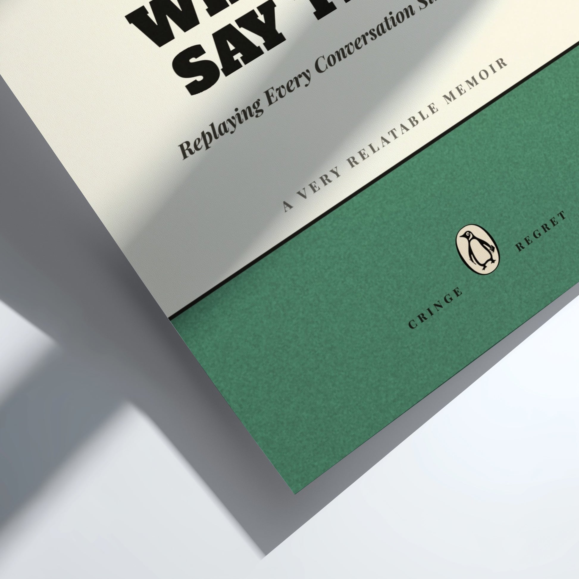 Funny quote poster featuring colorful penguin book illustration, humorous design for wall decor