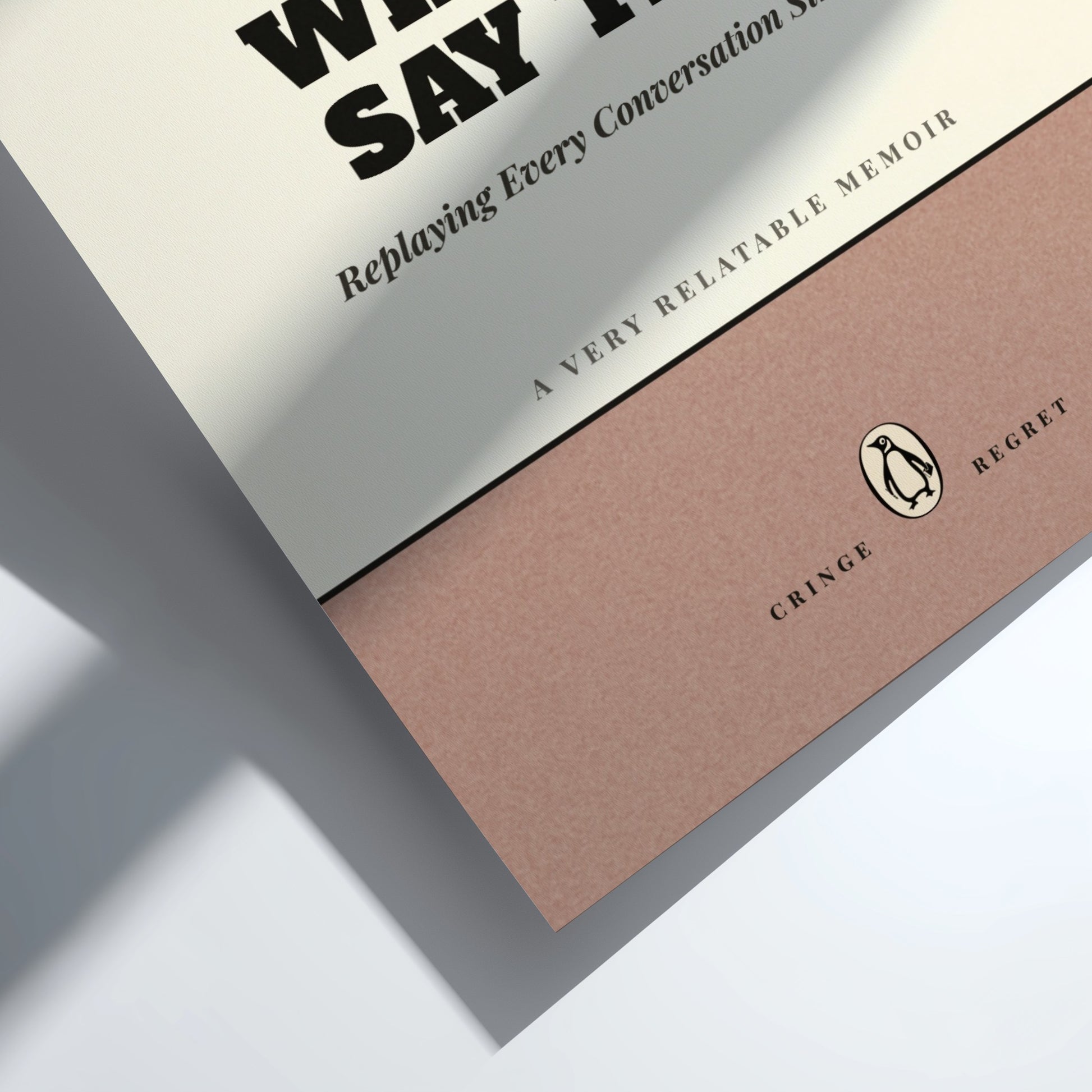 Funny quote poster featuring colorful penguin book illustration, humorous design for wall decor