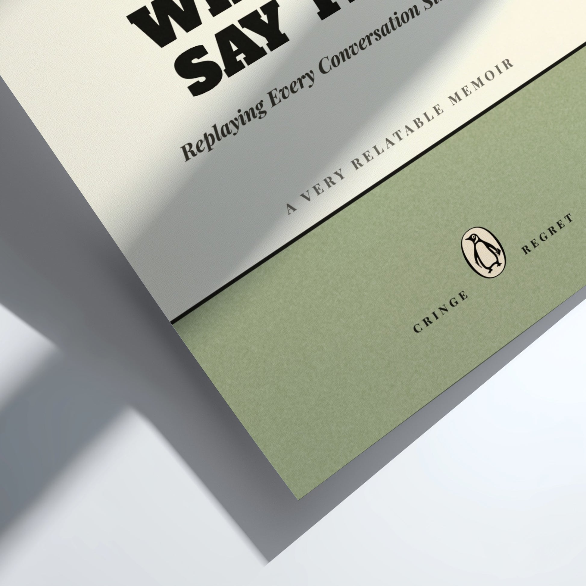 Funny quote poster featuring colorful penguin book illustration, humorous design for wall decor