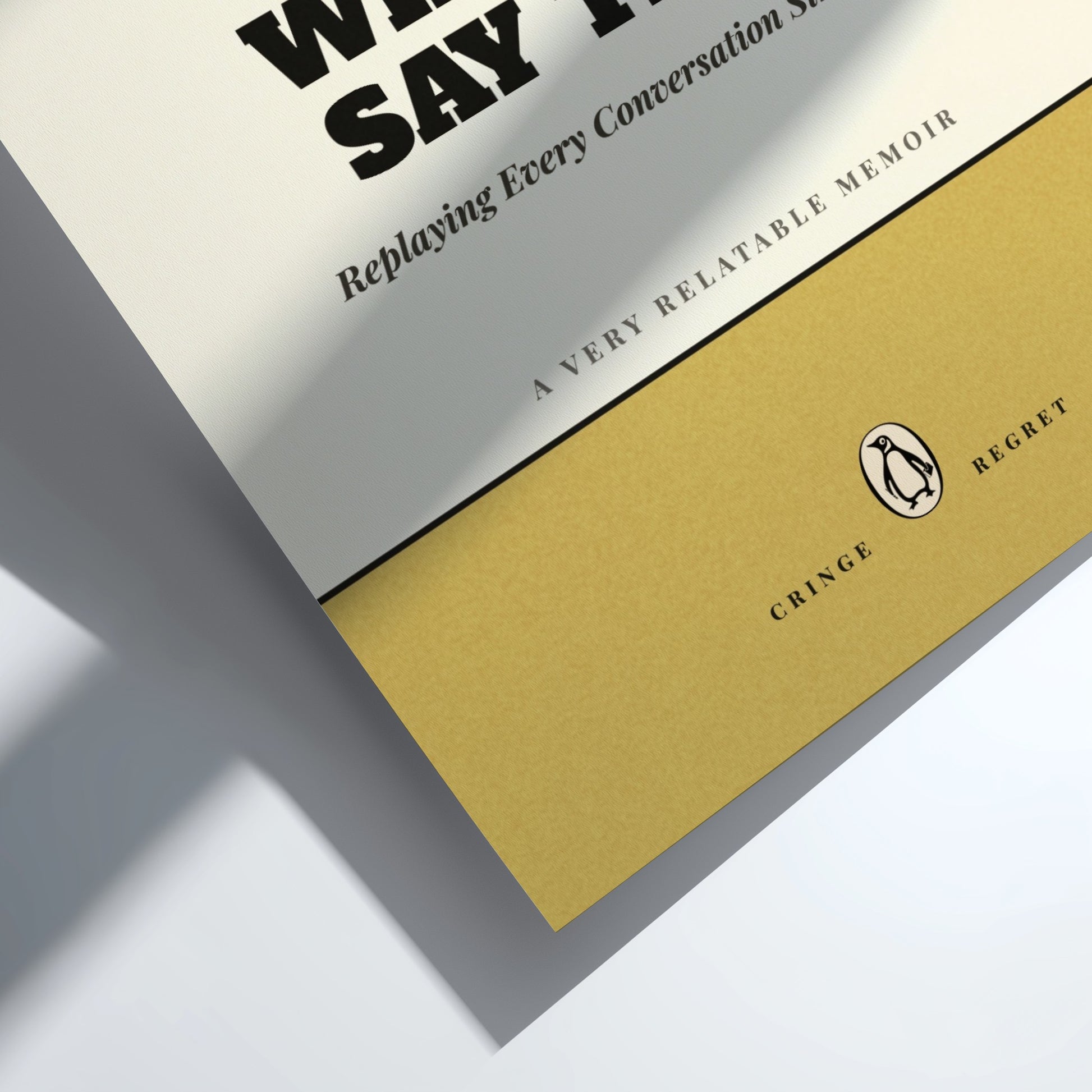 Funny quote poster featuring colorful penguin book illustration, humorous design for wall decor