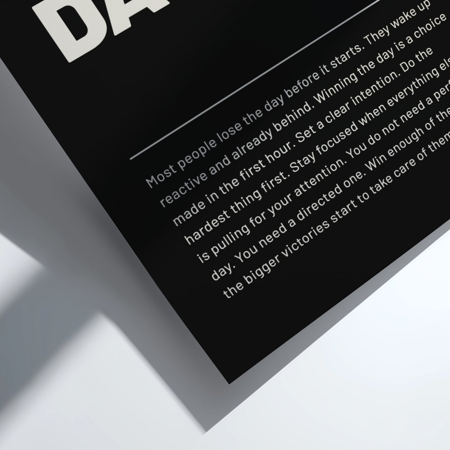 Text on a black background with a white border