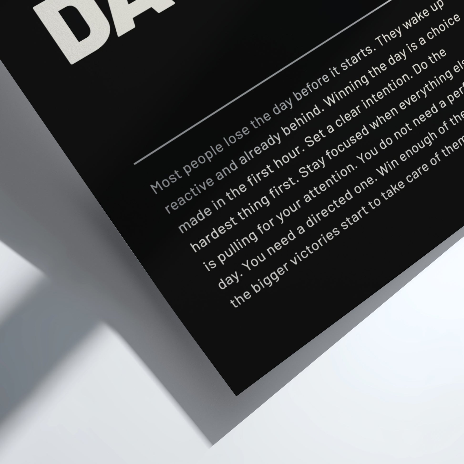 Text on a black background with a white border