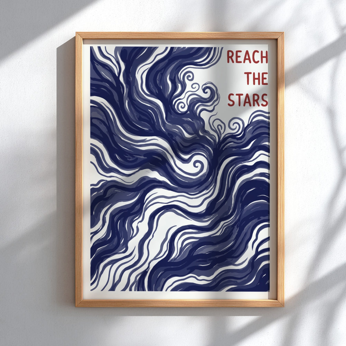 Motivational poster showing deep navy swirling nebula patterns with Reach The Stars text